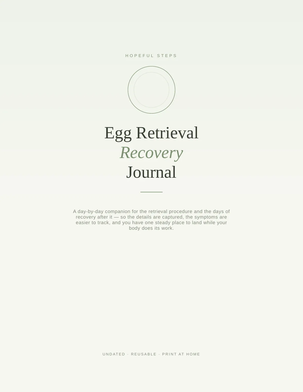 Cover of the Egg Retrieval Recovery Journal printable