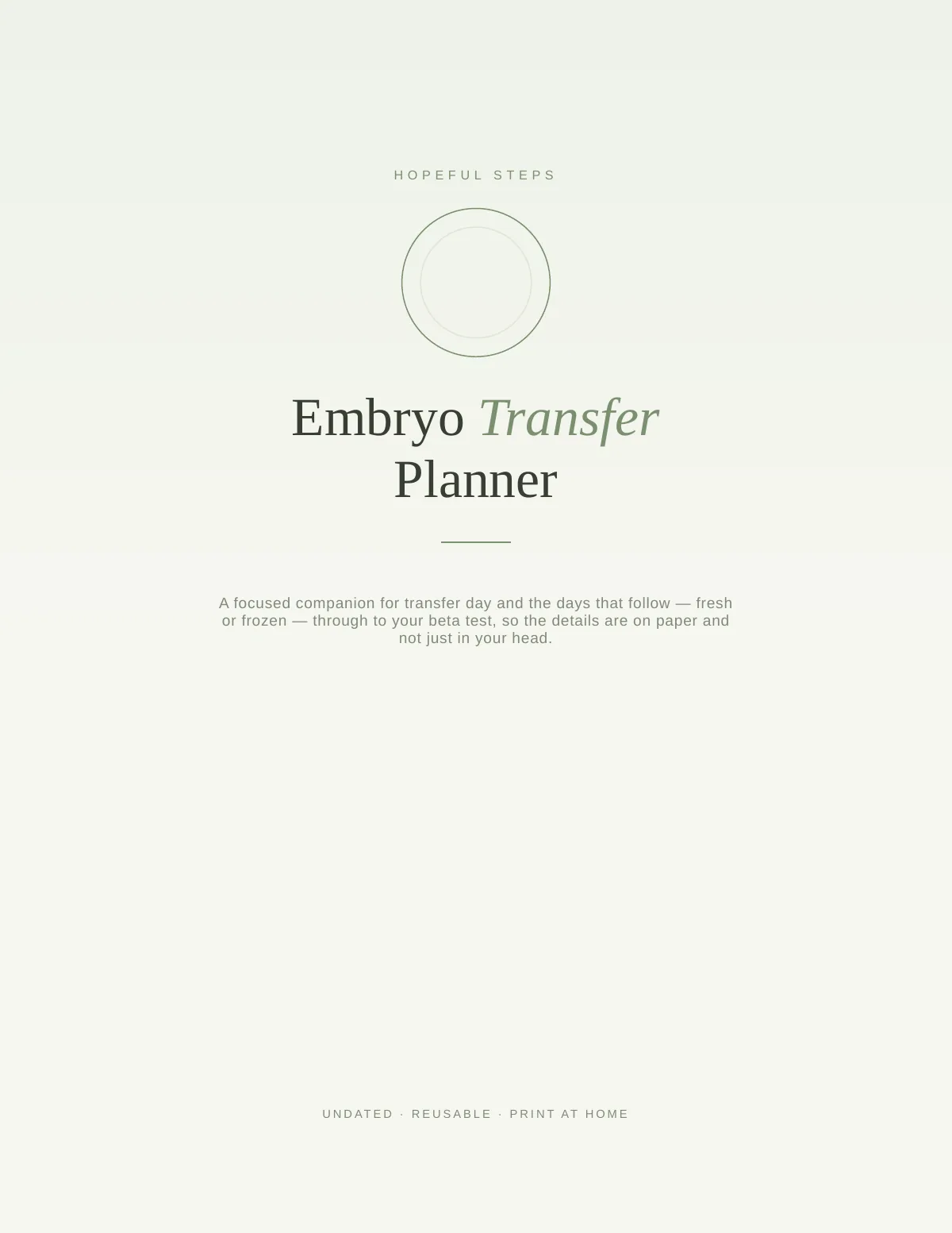 Cover of the Embryo Transfer Planner printable