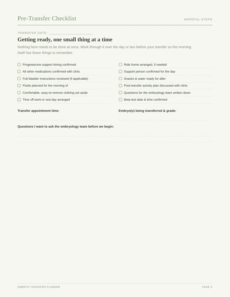 Page 3 of the Embryo Transfer Planner