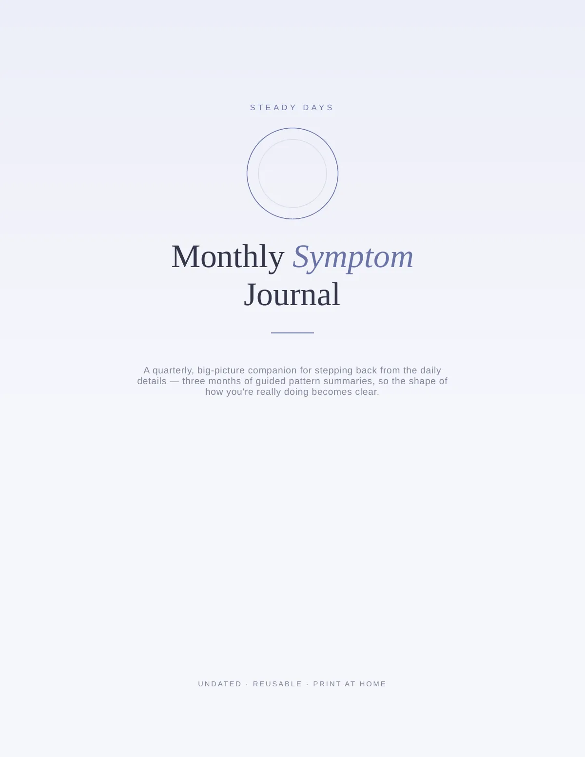 Cover of the Chronic Illness Monthly Symptom Journal printable