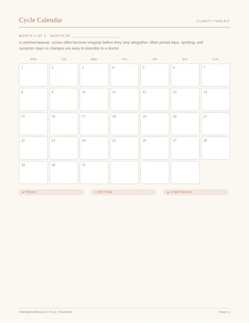 Page 3 of the Perimenopause Cycle Tracker