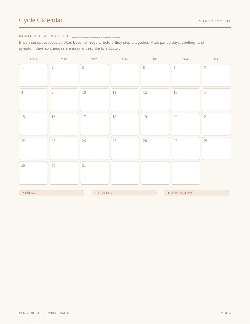 Page 4 of the Perimenopause Cycle Tracker