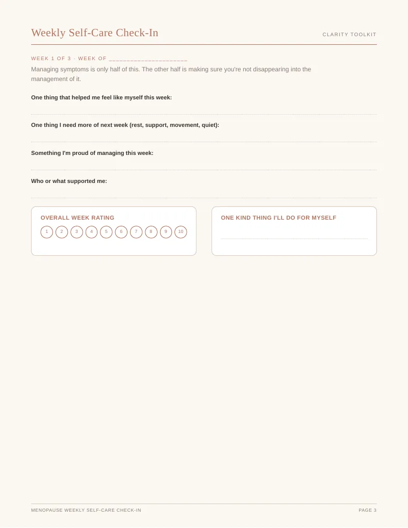 Page 3 of the Menopause Self Care Check In