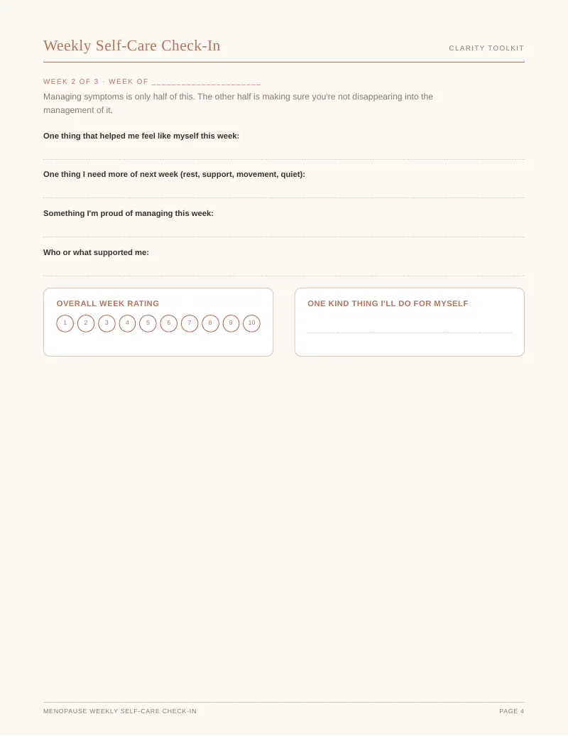 Page 4 of the Menopause Self Care Check In