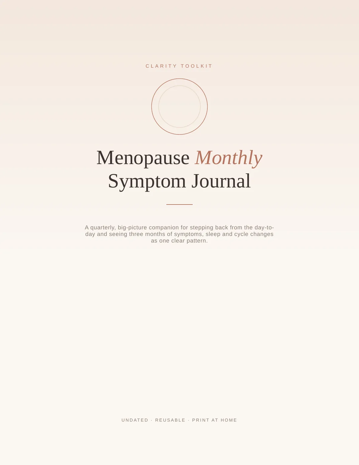 Cover of the Menopause Monthly Symptom Journal printable