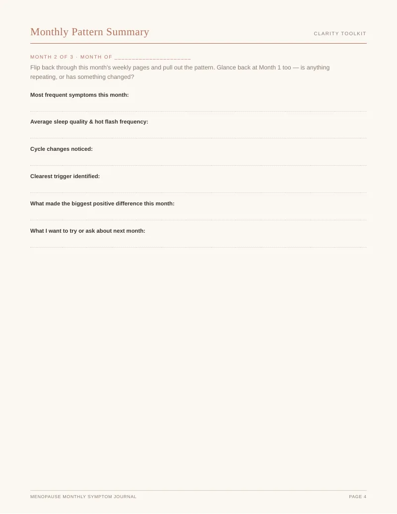Page 4 of the Menopause Monthly Symptom Journal