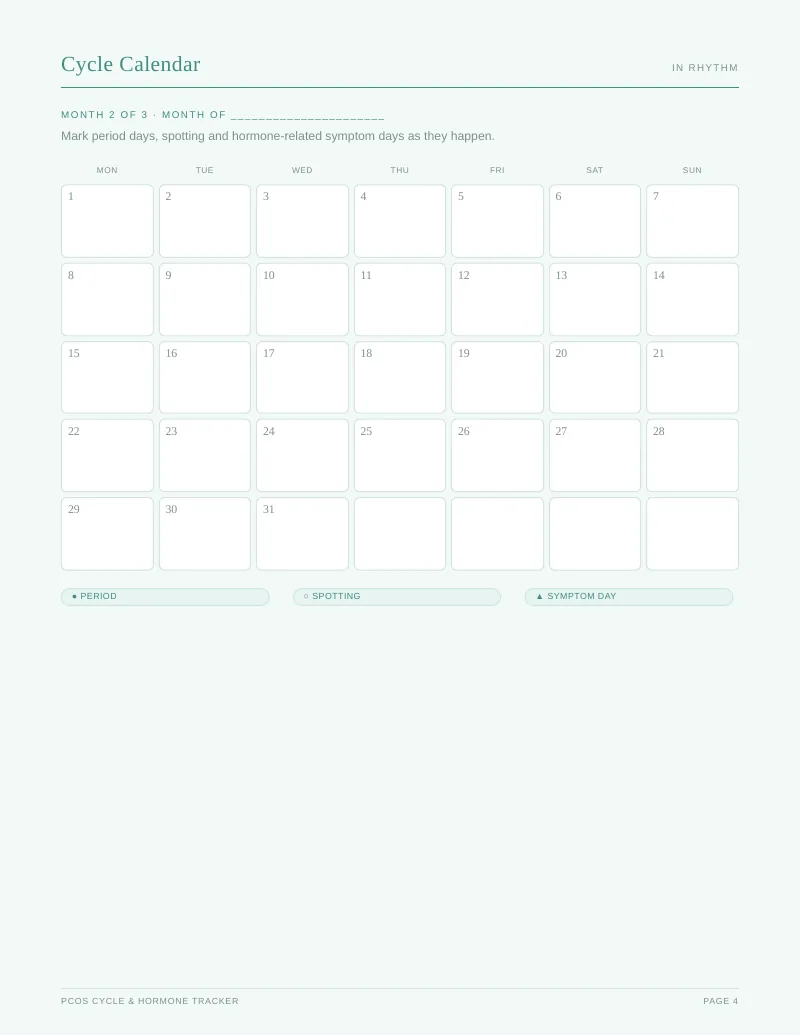 Page 4 of the PCOS Cycle Tracker