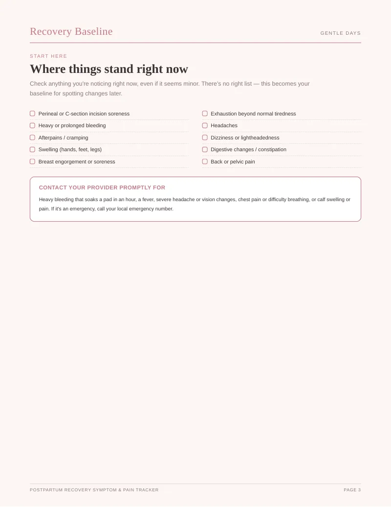 Page 3 of the Postpartum Recovery Tracker