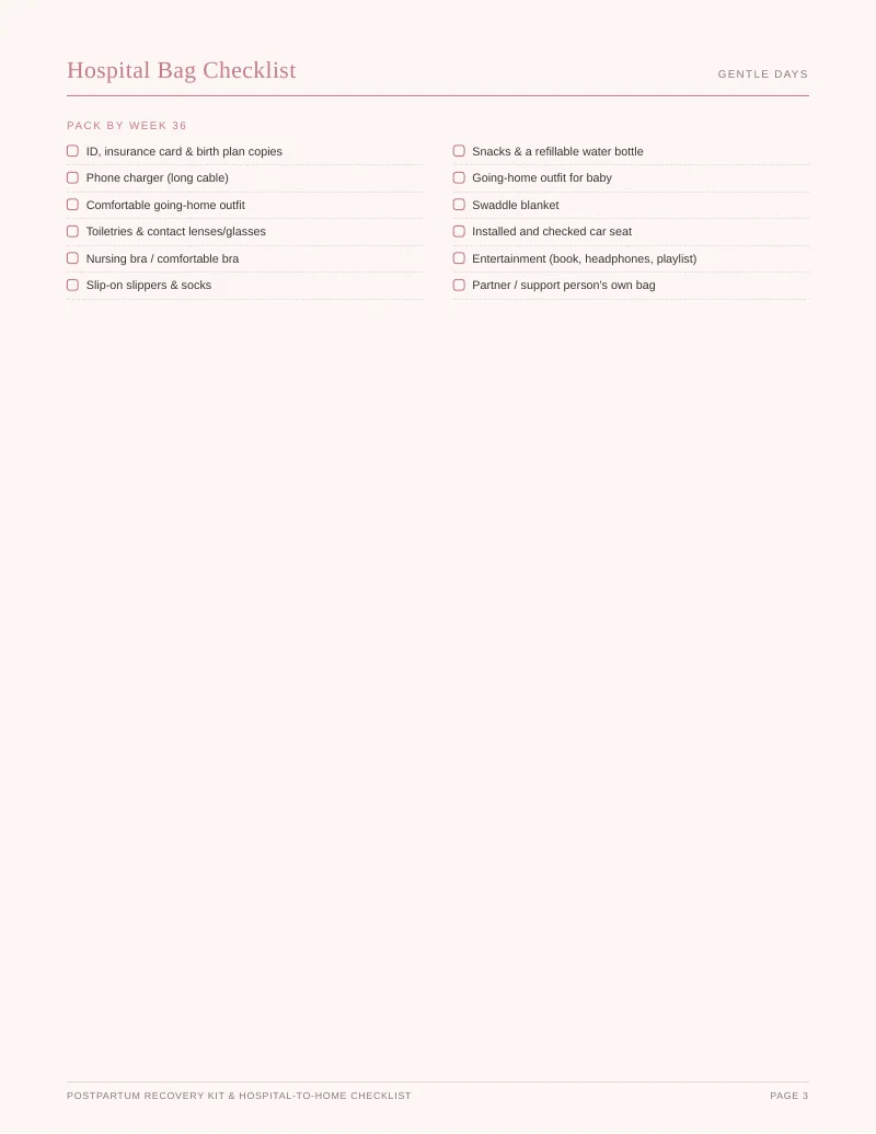 Page 3 of the Hospital Bag Checklist