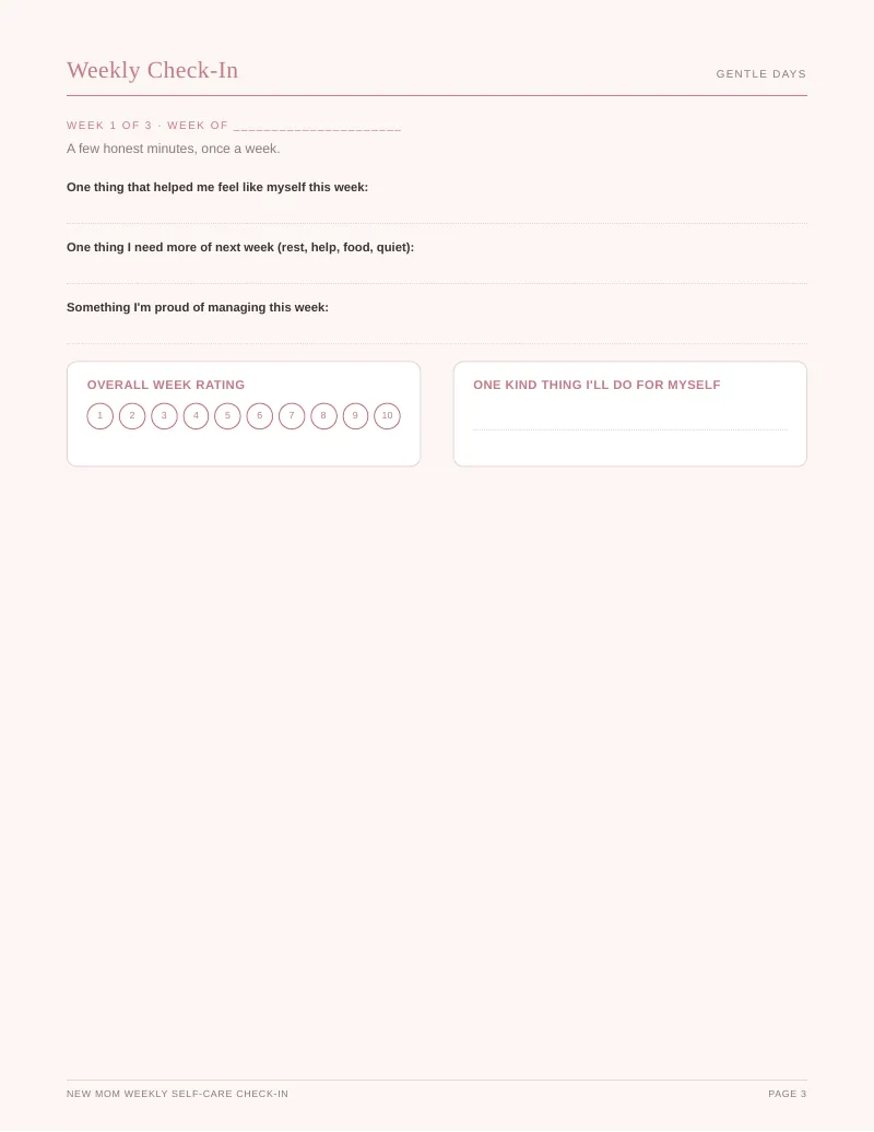 Page 3 of the New Mom Self Care Journal