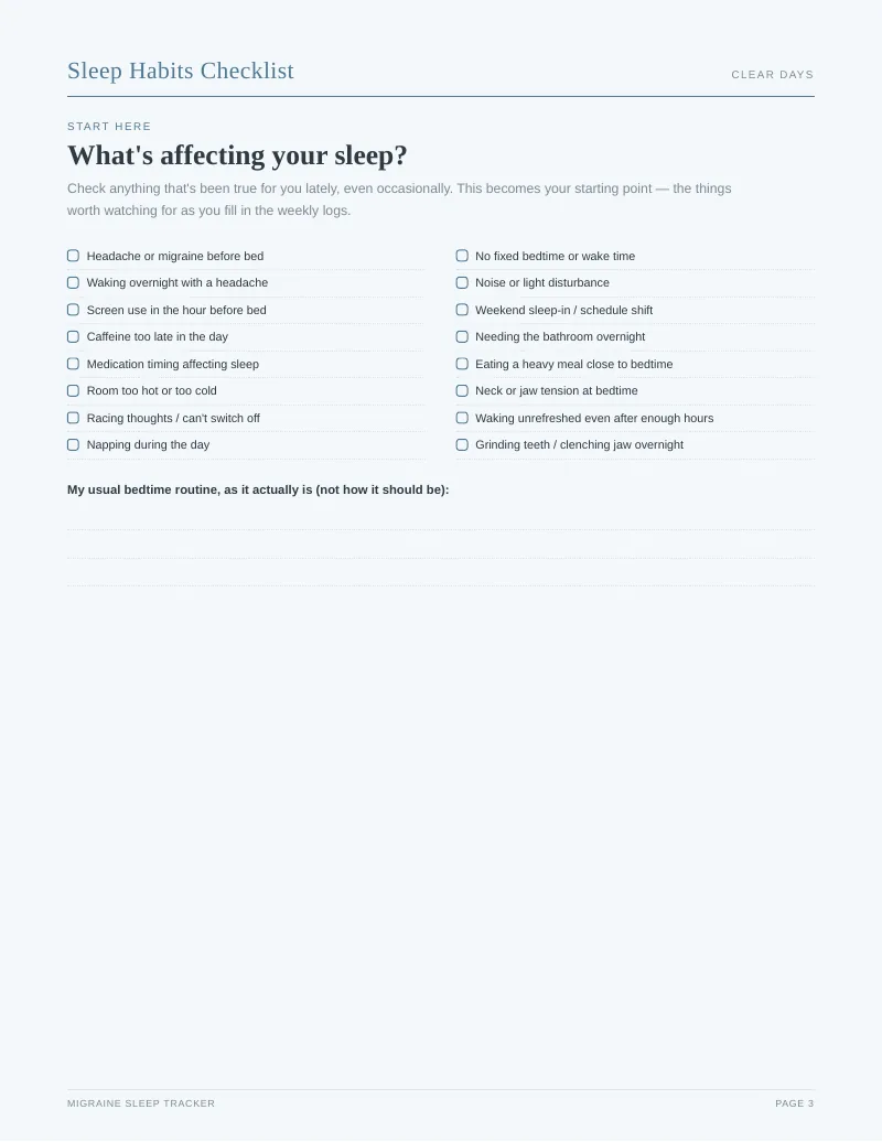 Page 3 of the Migraine Sleep Tracker