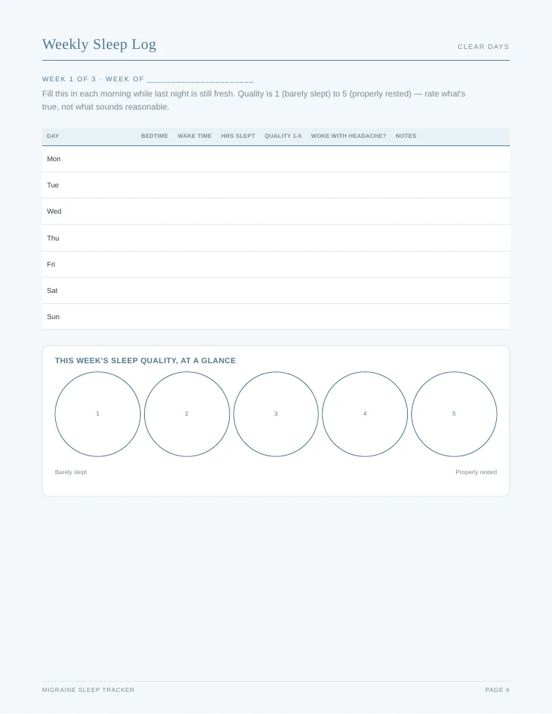 Page 4 of the Migraine Sleep Tracker