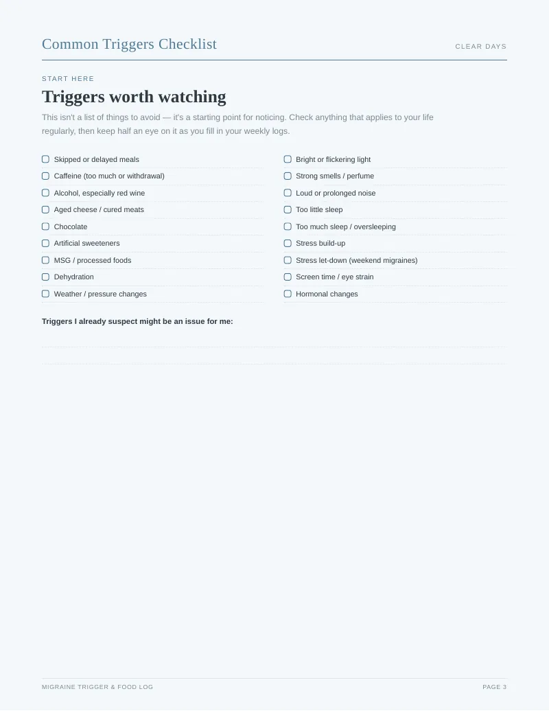 Page 3 of the Migraine Trigger Tracker