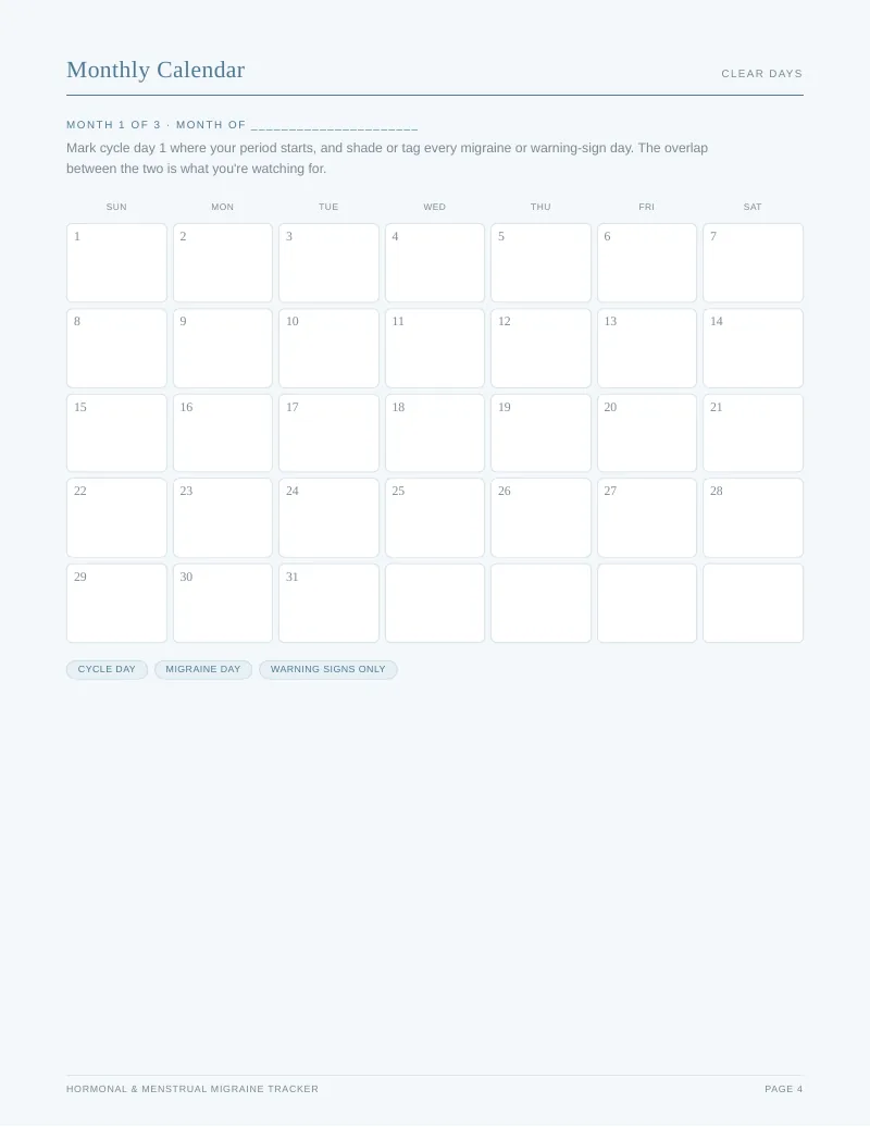Page 4 of the Hormonal Migraine Tracker