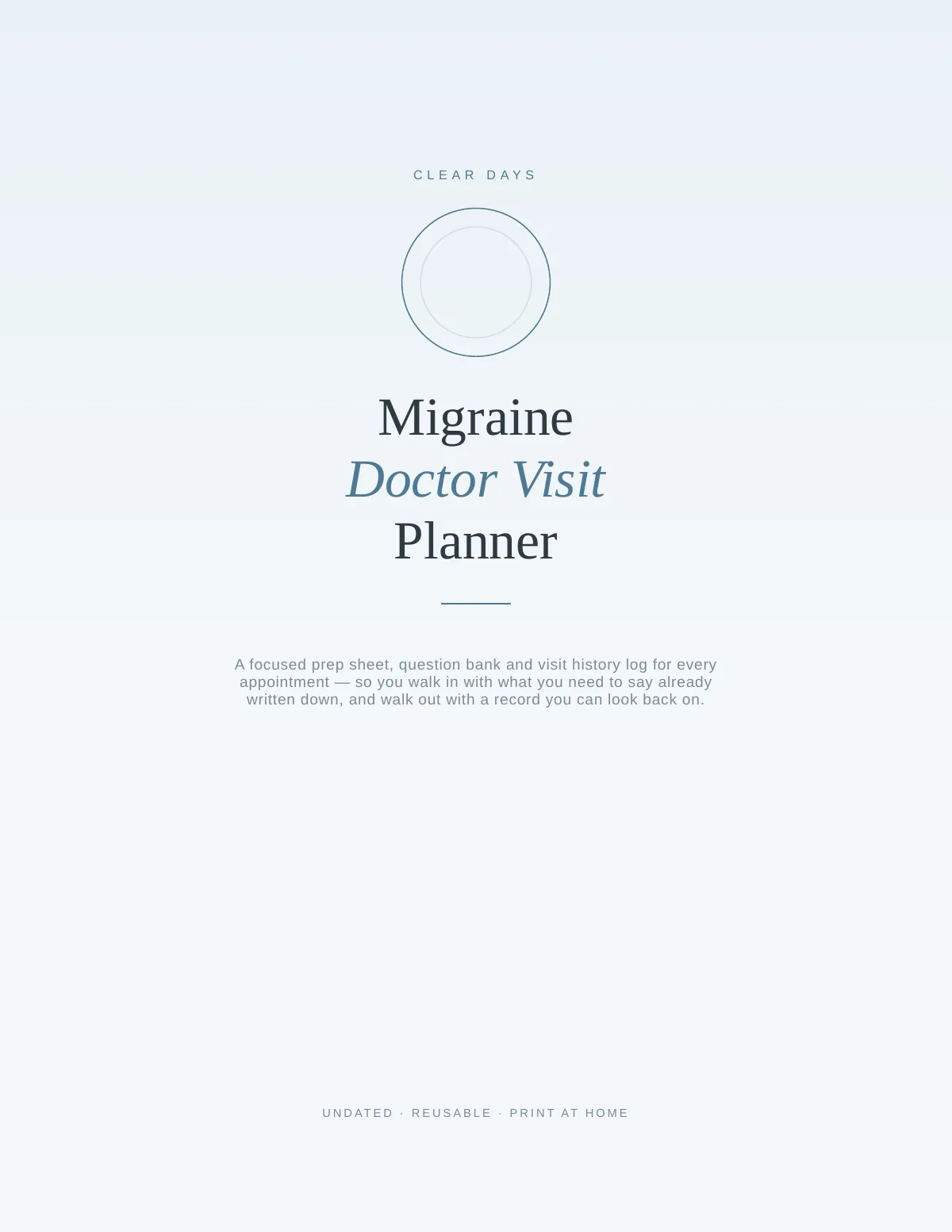 Cover of the Migraine Doctor Visit Planner printable