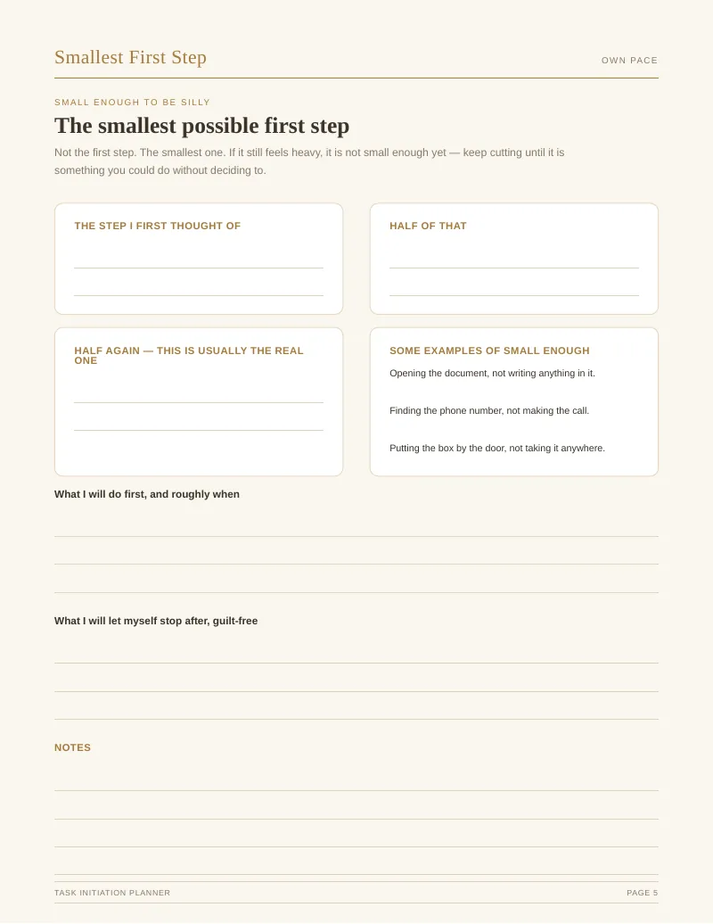 Page 5 of the Task Initiation Planner