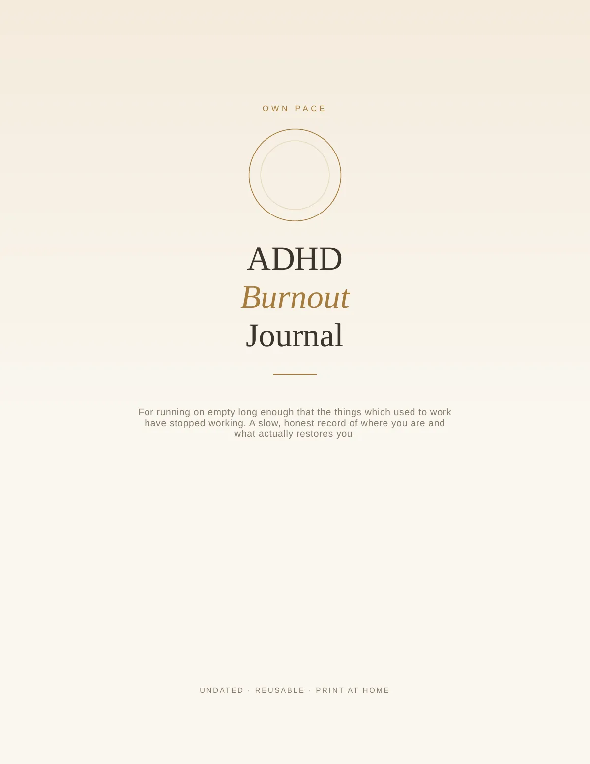 Cover of the ADHD Burnout Journal printable
