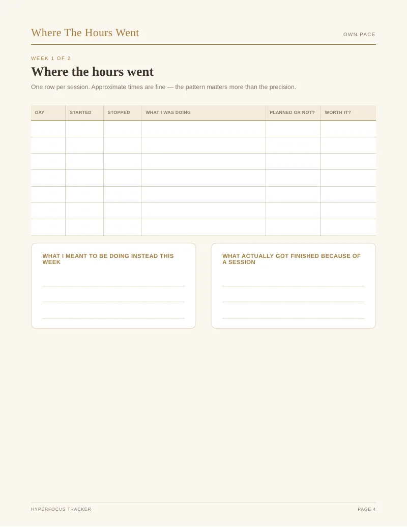 Page 4 of the Hyperfocus Tracker
