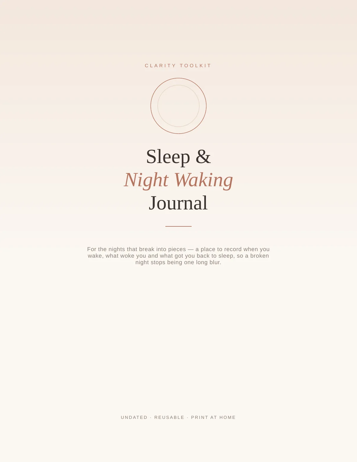 Cover of the Menopause Sleep & Night Waking Journal printable