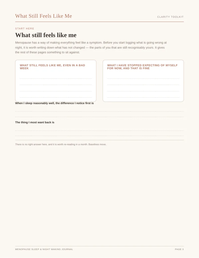 Page 3 of the Menopause Sleep & Night Waking Journal
