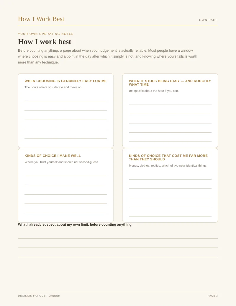 Page 3 of the Decision Fatigue Planner